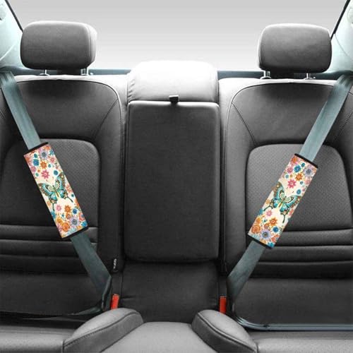 Butterfly Flowers Auto Seat Belt Cover Soft Car Safety Seat Belt Strap Shoulder Pad Easy to Install Fashion Auto Interior Universal Fit for Cars Truck Van SUV - color: Butterfly Flowers