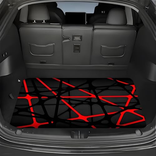 Universal Car Trunk Mat 29" x 39", Black and Red Lines All Weather Trunk Protection Cargo Liner,Durable Cargo Mat Rear Trunk Liner, Stylish Vehicle Interior Accessories Suitable for Most Car Models - color: Black and Red Lines