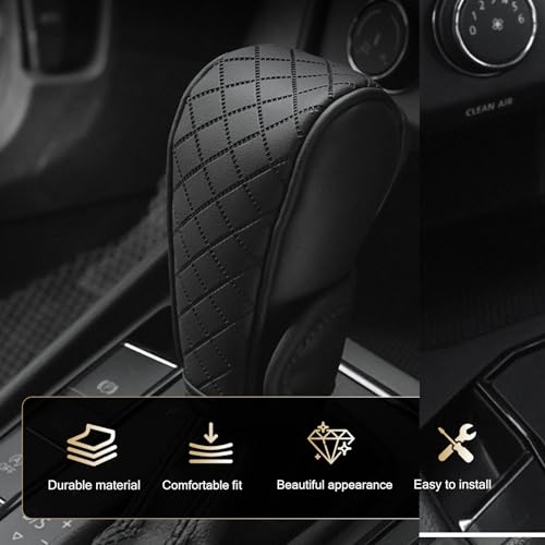 Car Leather Gear Shift Cover, Anti-Slip Dustproof Gear Shifter Stick Protector with Diamond Embroidery, Shift Knob Cover for Lever Protection, Universal for Cars,Trucks,SUVs (Black) - color: Black
