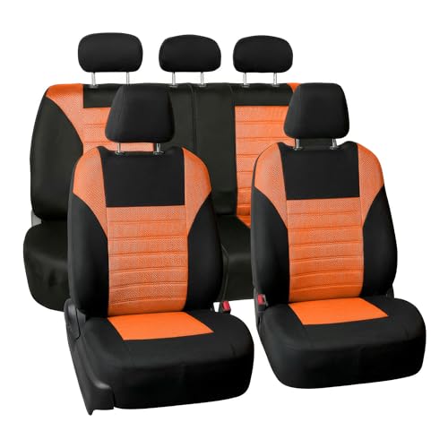 FH Group Automotive Car Seat Covers Full Set Premium 3D Air Mesh Front Seat Covers, Airbag Compatible & Split Bench Cover Universal Fit Interior Accessories for Cars Trucks and SUVs - Orange - color: Orange, size: Full Set