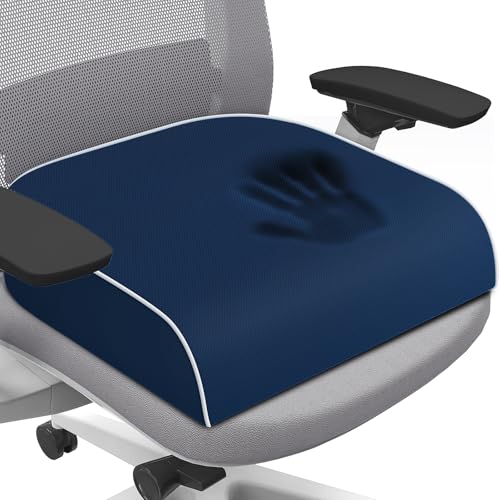 SweetSlubr Seat Cushion for Tailbone Pain Relief, Office Chair Cushion, Memory Foam Large Chair Cushion with Non-Slip Cover for Soft Support at Office Chair, Car Seat, Airplane Dark Blue/Large - color: Darkblue, size: Large