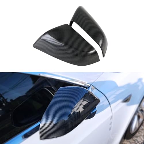 Side Door Rearview Mirror Cover Frame Trim for Tesla Model S 2014-2025 Car Exterior Decoration (Pack of 2) (ABS Imitation Carbon Fiber Pattern) - color: Carbon Fiber Pattern, size: For Model S 2014-2025