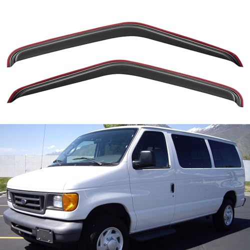 in-Channel Window Visors Rain Guards for 1992-2006 Ford E-150/E-250/E-350/E-450/E-550 Super Duty, Window Vent Wind Deflectors Visors Shades for 92-06 Econoline Cargo Van, 2PCS - size: 1992-2006 Ford Econoline Vans