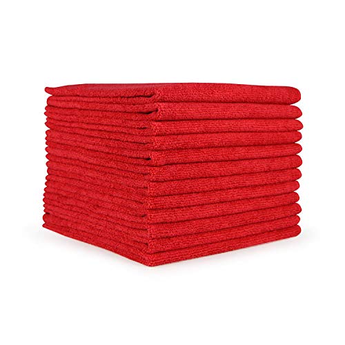 Arkwright Microfiber Cleaning Cloths - (Pack of 12) Lint & Streak-Free Drying Wash Towels, 320 GSM Super Absorbent & Quick Dry, Perfect Cleaner for Car, Glass, and Window, 12 x 12 in, Red - color: Red, size: Pack of 12