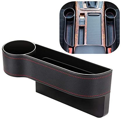 Car Seat Gap Filler Organizer Between Front seat car Organizer and Storage Box, Auto Premium PU Leather Console with Cup Holder, Car Pocket for Interior Essentials (for Driver Side)