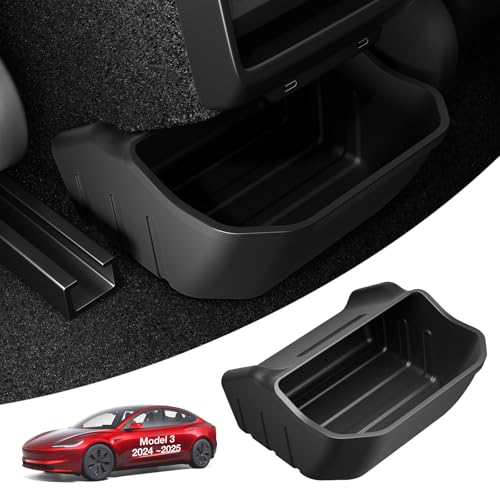 Wigoo 2025 Upgrade Tesla Model 3 Highland Accessories Rear Center Console Organizer [Partitioned Storage & Stable Installation] Backseat Storage Box for Tesla Model 3 2024~2026 - Obsidian Series - size: Model 3 2024~2026