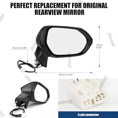Passenger Side Mirror Assembly Compatible with Toyota Corolla 2020-2025 Non-heated Power Adjustable Glass Replace 8791012F60, TO1321391, 8791002916, 8791002928 Black (3Pin Right) - style: 3pin Right