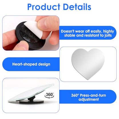 4 Pcs Heart Shaped Blind Spot Mirrors for Cars, Shatterproof Convex Glass with 360° Adjustment, Universal Stick On Side Mirror Accessories for Enhanced Safety on Cars, SUV, Trucks