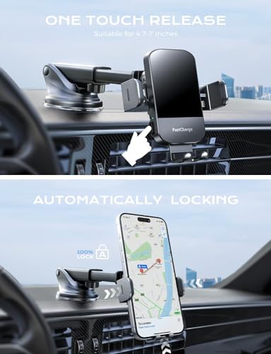 CHGeek Wireless Car Charger, 15W Fast Charging Auto Clamping Phone Holders Phone Mount fit for iPhone 17 16 15 14 13 12 Pro Max 11 XR XS, Samsung Galaxy S25 Ultra S24 S23, Black - color: Black