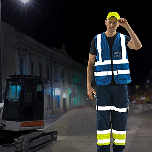 Big and Tall Blue Safety Vest 6xl 7xl 8xl Reflective Work Vest blue 7 Pockets,6XL-8XL - color: Blue, size: 6X-Large