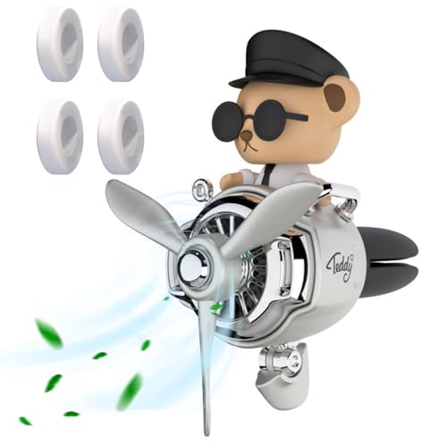 Pilot Car Air Freshener, Cute Bear Car Vent Clip Air Freshener Automotive Air Outlet Fan Diffuser, Automotive Interiors Vent Decoration (Shake Head Style - Silvery) - color: style C