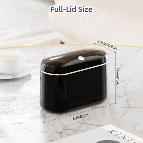PAVSTINE Mini Trash Can for Desk with 5 Rolls of Trash Bags, Small Press-Top Countertop Garbage Bin, Removable Waste Basket for Bedroom, Vanity, Coffee Table, Kitchen (Black Full-Lid) - color: Black Full-Lid