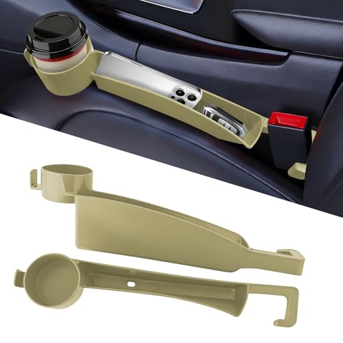 2PCS Car Seat Gap Filler Organizer, Console Side Organizer, Seats Gap Organizer with Phone Holder, Multifunctional Car Seat Filler Gap Space Prevents Things Dropping for Most Vehicles (Beige) - color: Beige