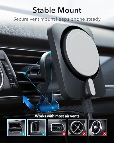 ESR for 15W MagSafe Car Mount Charger with CryoBoost, Made for Apple-Certified, for MagSafe Car Charger,Magnetic Wireless Phone Charging for iPhone 16/15/14/13/12, S25, Fast Charging, Phone-Cooling