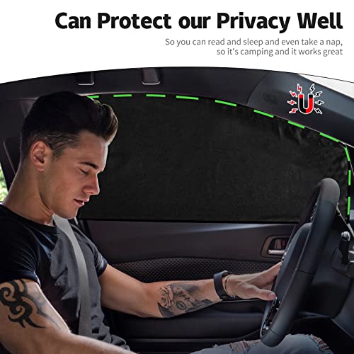 ZATOOTO Car Window Shades - 2 Pcs Black Silk Side Front Protection Covers - Magnetic Privacy Sun Shades Curtain Keeps Cooler for Baby Kids Sleeping - color: Black Faux Silk Flat-Front 2PCS