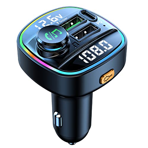 Bluetooth FM Transmitter for Car, Hands Free Calling, Dual Screens Display, QC3.0 & USB-C PD 20W Quick Charger & 7 Colors LED Backlit Car Radio Bluetooth Adapter, Support USB Disk - size: C22