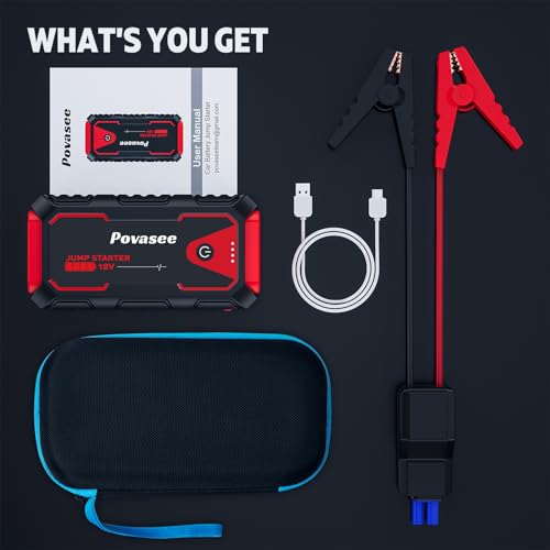 Povasee Jump Starter 5000A Car Jumper Starter, Model A30 12V Jump Box for Car Battery up to 10L Gas or 8L Diesel Engine Battery Jumper Starter Portable with Power Bank/Dual Output/LED Light - style: A30