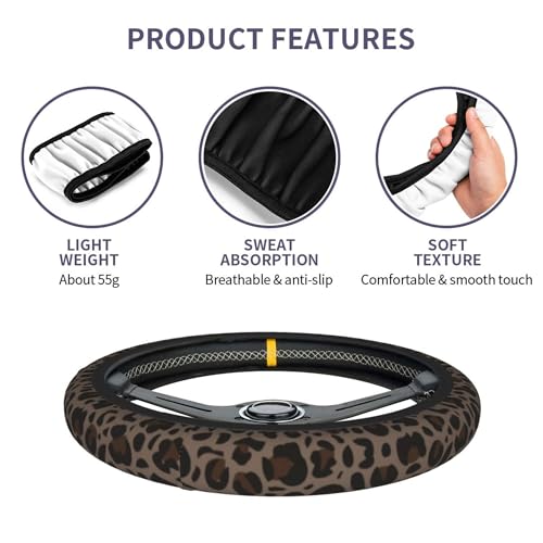 Cheetah Print Steering Wheel Cover Coffee Leopard Print Steering Wheel Cover Breathable Universal for 15 Inch Anti-Slip Car with 2 Pieces Car Coasters Suitable for Men Women Cheetahs - color: Cheetah Print