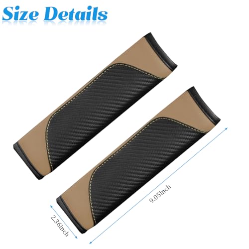 2PCS Carbon Fiber Car Seat Belt Cover, Leather Comfortable Soft Vehicle Seatbelt Pad for Shoulder & Neck, Automotive Interior Seat Strap Cushion Mat, Universal Fit (Black/Beige) - color: Black/Beige