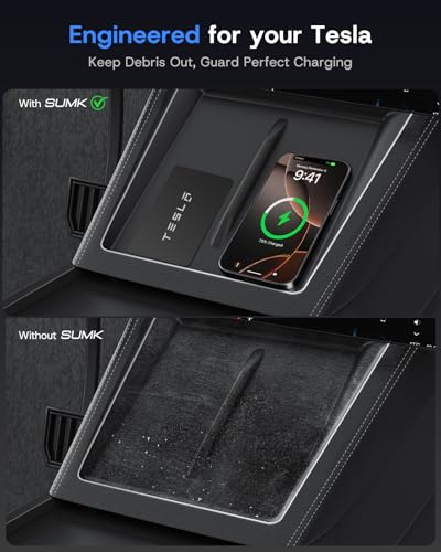 Center Console Organizer Tray for 2025 2026 Tesla Model Y Juniper (Premium & Performance) & All Model 3 Highland, Durable PC +Silent Silicone Liner Armrest Storage Box Wireless Charging Pad 4PCS - size: Model Y Juniper & Model 3 Highland