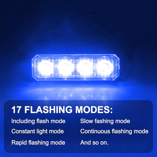 4PCS 4-LED Emergency Strobe Lights Ultra Slim Grille Surface Mount Flashing Warning Lights Bar for Construction Vehicles, Police, Trucks, Firefighter, Car, ATV, SUV (Blue) Sync Feature - color: Blue