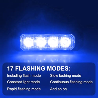4PCS 4-LED Emergency Strobe Lights Ultra Slim Grille Surface Mount Flashing Warning Lights Bar for Construction Vehicles, Police, Trucks, Firefighter, Car, ATV, SUV (Blue) Sync Feature - color: Blue