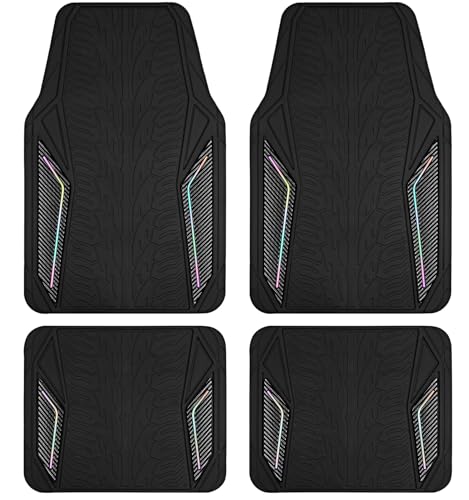 PIC AUTO Rubber Floor Mats, Black Aluminum Film with Colorful Piping Floor Mats for Cars, Car Mats with Non-Slip Backing, All-Weather Protection, Trim-to-Fit Liner for Cars, SUVs, Trucks, Vehicles - color: Black