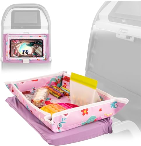 Lusso Gear Airplane Tray Table Cover - Organize Kids Travel Essentials - Pockets for Airplane Toys for Toddlers 1-3 - Foldable Tablet Stand for Travel Toddler Essentials (Mermaids) | with Pockets, on Plane or Train, Airplane Must Haves, Flying Essentials,