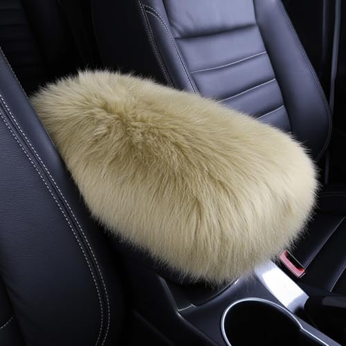 Frienda Furry Armrest Cover Auto Center Console Cover Car Soft Console Pad, Real Sheepskin Wool Soft Fluffy Auto Center Armrest Pad for Most Car Decoration Protector (Champagne) - color: Champagne