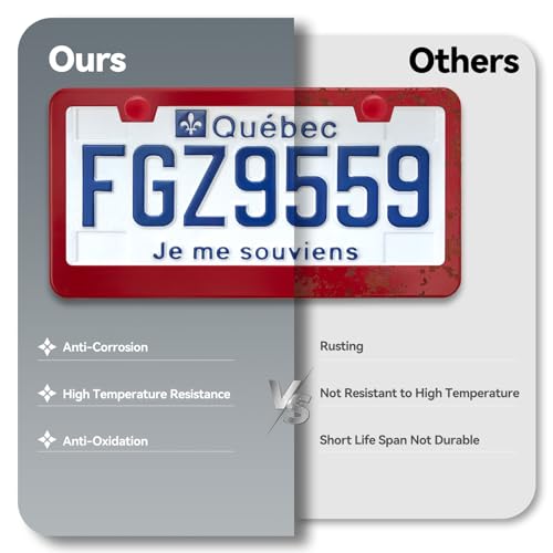 Ohuhu Matte Aluminum License Plate Frame with Red Screw Caps, 2Pcs 2 Holes Red Licenses Plates Frames, Car Licenses Plate Covers Holders for US Vehicles - style: Red - 2 Holes