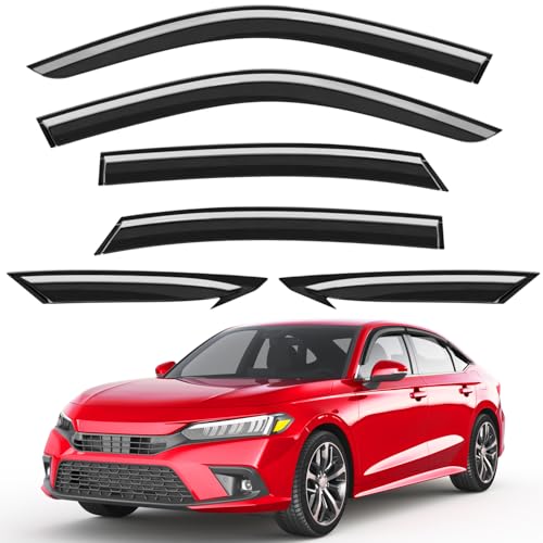 6pcs Outside-Mount Window Rain Guards Fit for 11th Gen Honda Civic Sedan 2022-2026 Full-Size, Extra Durable Window Visors Wind Deflector Dark Smoke Vent Shades Car Tape-on with Thicker - size: Fit for 2022-2026 Honda Civic Sedan