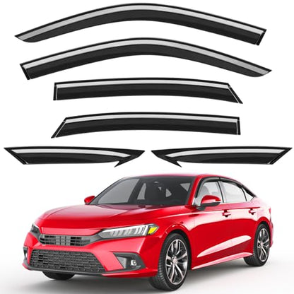 6pcs Outside-Mount Window Rain Guards Fit for 11th Gen Honda Civic Sedan 2022-2026 Full-Size, Extra Durable Window Visors Wind Deflector Dark Smoke Vent Shades Car Tape-on with Thicker - size: Fit for 2022-2026 Honda Civic Sedan
