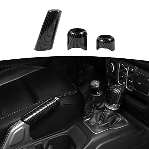 RT-TCZ Carbon Fiber Gear Shift Knob Cover Trim Handbrake Cover Drive Mode Shift Knob Cover Decorative Interior Accessories for Jeep Wrangler JL JLU & Gladiator JT 2018-2022 - color: Carbon Fiber Grain