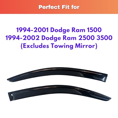 KPY Rain Guards Fit for 1994-2001 Dodge Ram 1500, Out-Channel Window Visors Vent Wind Deflectors 2PC, Truck Accessories for 94-02 Dodge Ram 2500 3500 (Excludes Towing Mirror) - size: 1994-2001 Ram 1500 & 1994-2002 Ram 2500/3500