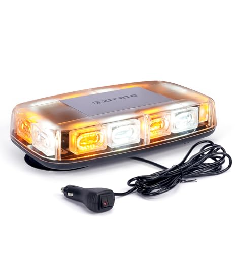 Xprite Upgraded 12" 72LED Rooftop Mini Strobe Lights, Emergency Safety Flashing Beacon Light Bar with Magnetic Base for 12V-24V Construction Vehicles, Trucks, Snow Plow, Postal Car (Mix White/Amber) - color: Mix White/Amber