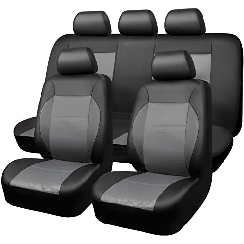 CAR PASS Leather Seat Covers Breathable Air Mesh Car Seat Cover Full Set Super 5mm Sponge Inside, Airbag Compatible, Universal Automotive Interior Cover Fit for Car SUV Truck Van, Black Gray - color: Black Gray, size: All Seats