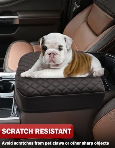 Center Console Armrest Cover for Ford F250 F350 F450 F550 Super Duty 2023 2024 2025 2026, Vinyl Leather Trim, Arm Rest Lid Cushion Protector, Anti-scratch, Dark Brown (Fits Bucket Seat Console Only) - color: Dark Brown