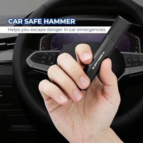2 Pack Car Safety Hammer Car Window Breaker Seatbelt Cutter Emergency Escape Tool Car Glass Breaker for Land and Underwater Life-Saving Car Safety Kit Essentials Car Accessories (Black+Black) - color: Black+Black