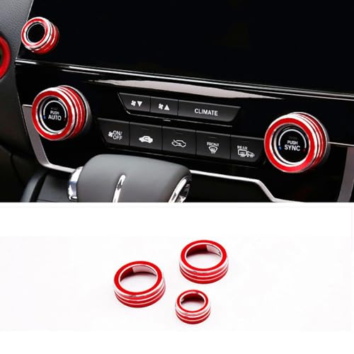 4pcs Aluminum Interior Console Trim Compatible with Honda CRV CR-V 2017 2018 2019 2020 2021 AC Air Conditioning Knob Start Stop Button Navigation Volume Knob Cover Trim (4Pcs Red) - color: Red