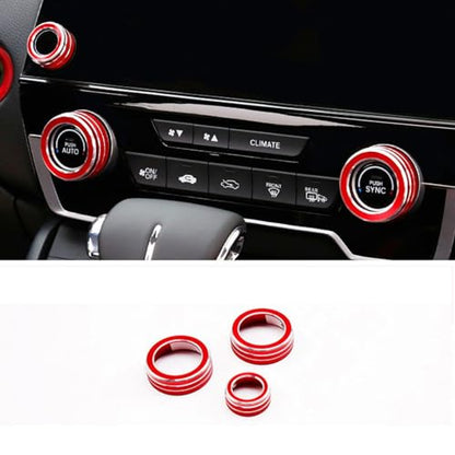 4pcs Aluminum Interior Console Trim Compatible with Honda CRV CR-V 2017 2018 2019 2020 2021 AC Air Conditioning Knob Start Stop Button Navigation Volume Knob Cover Trim (4Pcs Red) - color: Red