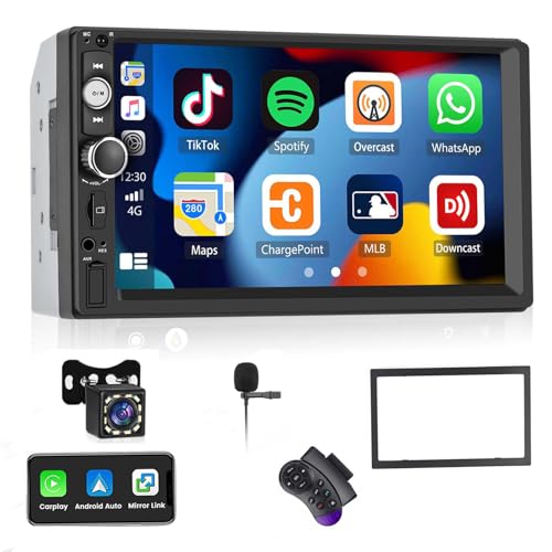 Double Din A-pple CarPlay Car Stereo with Carplay Android Auto,Bluetooth,7" HD Touchscreen 2 Din Car Radio Car Multimedia MP5 Player AUX/USB/TF Card Input Mirror Link,FM,SWC+12 LEDs-Backup Cam Mic USB - style: Model 1