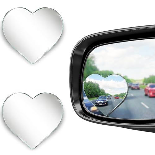 2Pcs Heart Shaped Blind Spot Mirrors for Cars, HD Glass Frameless Convex Side Mirror Blindspot, Universal Fit Stick-On Wide Angle Rear View Mirrors for SUVs, Trucks and RVs