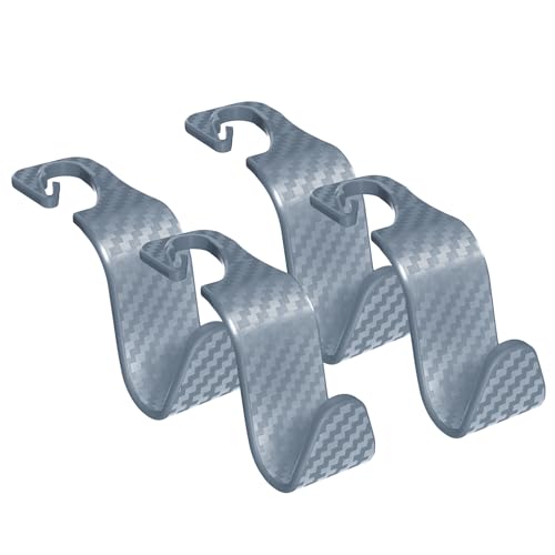 Car Seat Headrest Hooks Vehicle Storage Organizer for Purses Handbags Groceries Coats – Holds 55 lbs 360° Rotating Checkered Pattern Design 4 Pack (Gray Checkered) - color: Gray Checkered