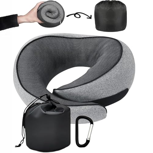 SZXYX Neck Travel Pillows for Airplanes, 100% Pure Memory Foam Neck Pillow for Airplanes, Comfortable Breathable Cover, 360° Support Stowable Pillows for Sleeping, Car, Airport Travel Essentials L - size: Large