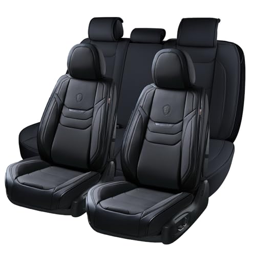 Coverado Leather Seat Covers for Cars, Car Seat Covers Full Set, Breathable Car Seat Protector with Lumbar Support, Black Seat Covers, Front and Back Waterproof Seat Cover Universal Fit for Most Cars - color: D236-Black, size: FullSet