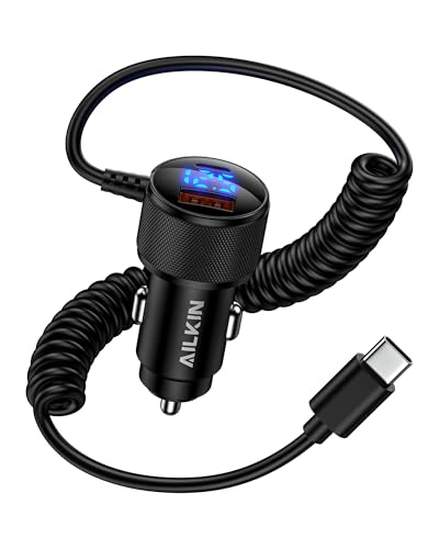 78W USB Type C Cigarette Lighter Car Charger Adapter for Samsung Galaxy S26 S25 Ultra, Dual Port QC & PD 3.0 with 4FT 30W USB-C Coiled Car Charger Fast Charging Cord, USBC CAR Adapter for iPhone 17 e
