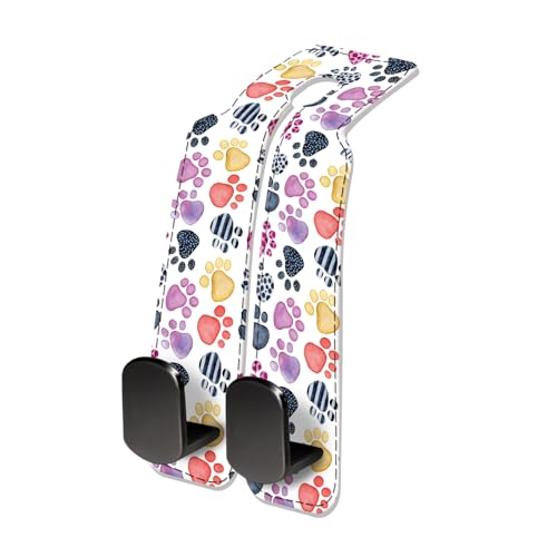 Car Seat Headrest Hook, Universal Leather Cute Hanger Holder Hook, Storage Organizer Interior Accessories for Purse Bags Handbag Cute Colorful Dog Paws - color: Cute Colorful Dog Paws