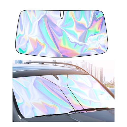 Sunshade Car Front Windshield Laser Titanium Silver Sun Shade Iridescent Cars Sunshade Foldable Sun Shield Cover Block UV Rays, Car Light Blocking Curtain Suitable for Most Cars Medium 55.9 x 29 in - color: Laser, size: M