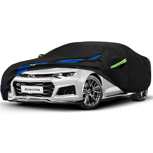 Avecrew Car Cover Custom Fit for Camaro, Waterproof All Weather Full Exterior Cover Rain Snow UV Protection Cover with Side Door Zipper Design - size: Fit for Camaro