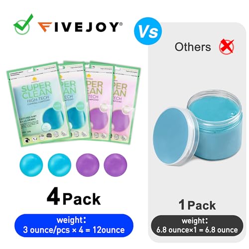 FiveJoy Car Cleaning Gels, 4-Pack Universal Auto Detailing Tools Car Interior Cleaner Putty, Dust Cleaning Mud for PC Tablet Laptop Keyboard, Camera, Printers, Calculator - 320g (2.8oz/pcs) - color: Blue,Purple
